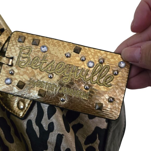 Betsey Johnson Vintage Y2K Betseyville Leopard Print Tortoise Chain Bag Tag Bag - Picture 3 of 11